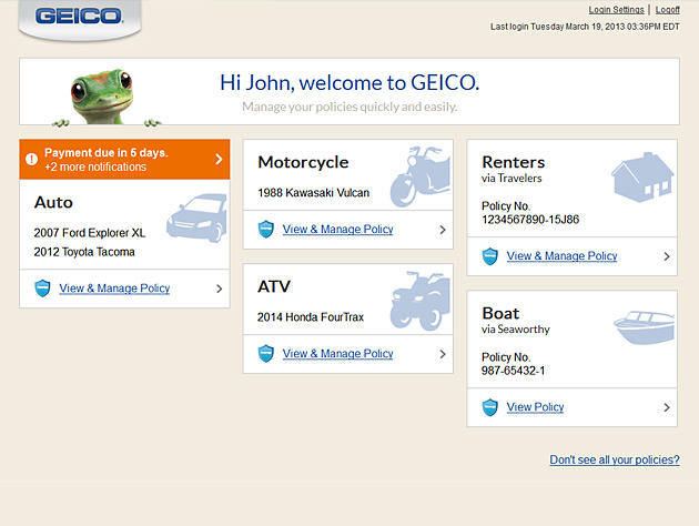 Screenshot of GEICO Portfolio