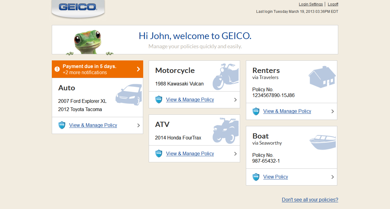 Screenshot of GEICO Portfolio on desktop